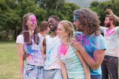 Friends having fun with powder paint