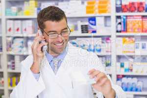 Happy pharmacist on the phone