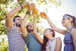 Hipster friends having a beer together