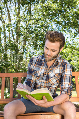 Handsome hipster reading in the park