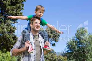 Father and son having fun in the park