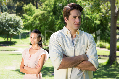 Couple not talking after a dispute in the park