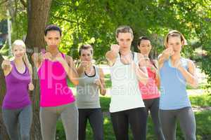 Fitness group working out in park