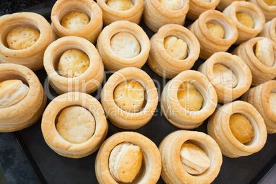 Pastry case of vol-au-vent