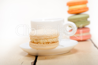 colorful macaroons with espresso coffee