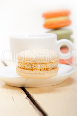 colorful macaroons with espresso coffee