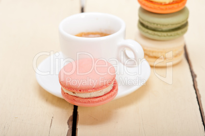 colorful macaroons with espresso coffee