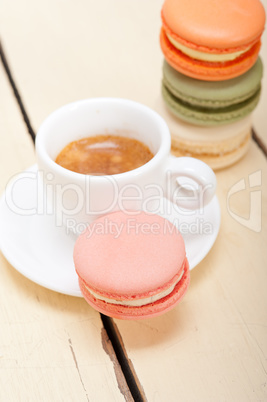colorful macaroons with espresso coffee
