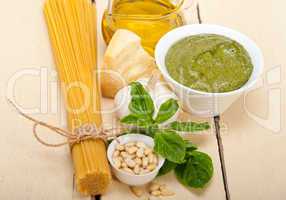 Italian traditional basil pesto pasta ingredients