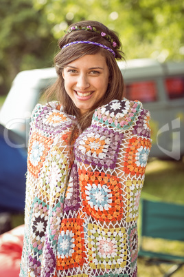 Pretty hipster wrapped in crotchet blanket