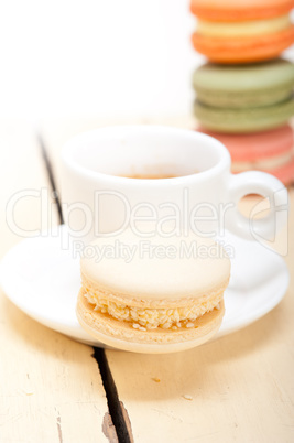 colorful macaroons with espresso coffee