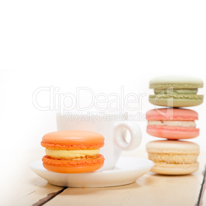 colorful macaroons with espresso coffee