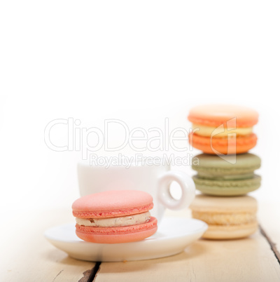 colorful macaroons with espresso coffee