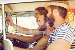 Hipster friends on road trip