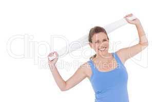 Fit woman holding white towel