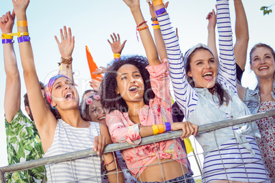 Happy hipsters listening to live music