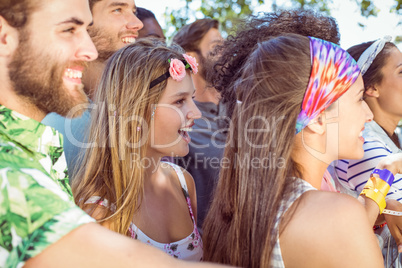 Happy hipsters listening to live music