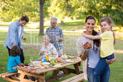 Extended family having an outdoor lunch