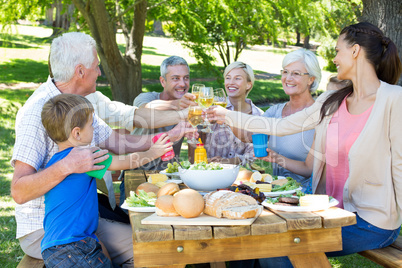 Happy family toasting in the park