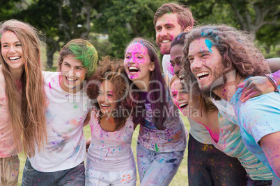 Friends having fun with powder paint