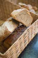 Close up of basket with sliced breads