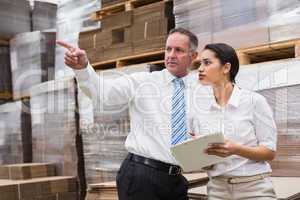 Warehouse manager and her boss checking inventory