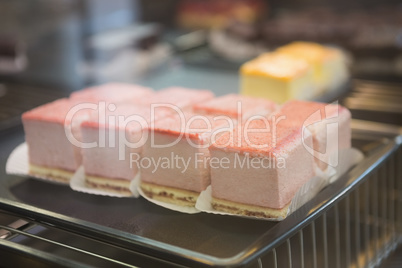 Close up of fresh pink cheesecakes