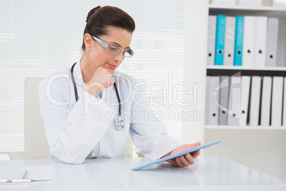 Veterinarian sitting and holding tablet