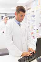 Pharmacist using the computer