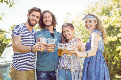 Hipster friends having a beer together