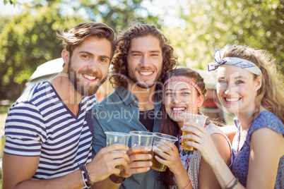 Hipster friends having a beer together