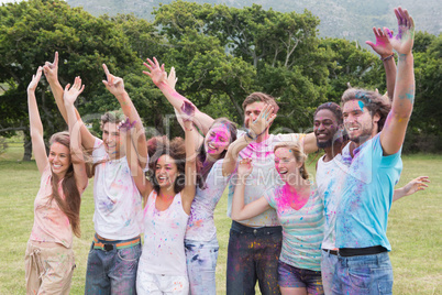 Friends having fun with powder paint