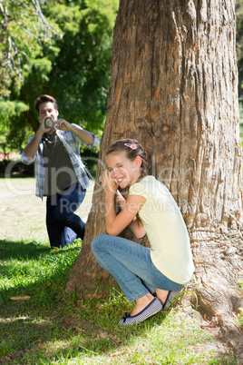 Father and daughter playing in the park