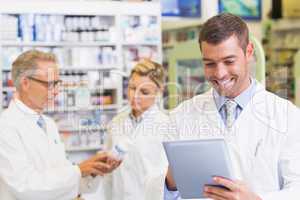 Pharmacist using the tablet