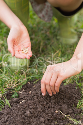 Woman planting in a field