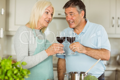 Happy mature couple making dinner together