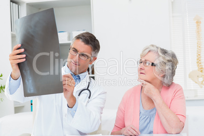 Doctor explaining x-ray to female patient