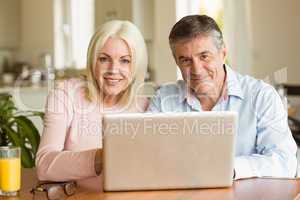 Happy mature couple using laptop