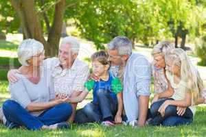 Happy family talking to each other