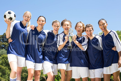 Pretty football players celebrating their win