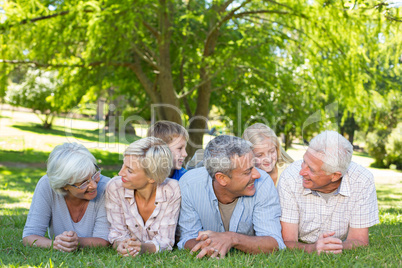 Happy family talking in the park