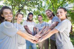 Happy volunteers in the park