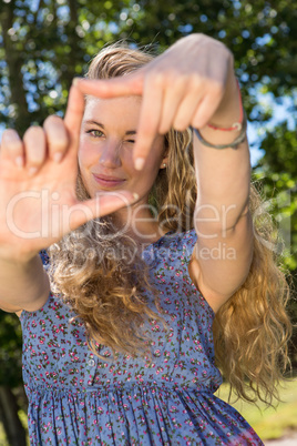 Pretty blonde framing with hands