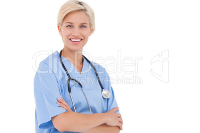 Blonde doctor smiling at camera Blonde doctor smiling at camera