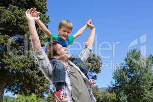 Father and son having fun in the park