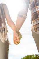 Couple holding hands in park