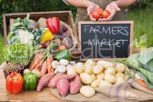 Farmer selling organic veg at market