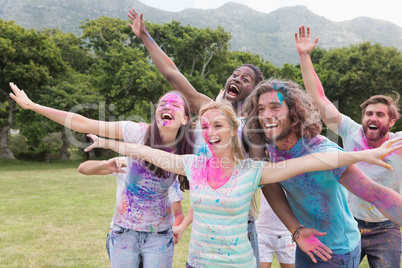 Friends having fun with powder paint