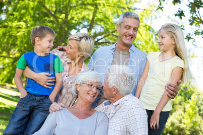 Happy family talking in the park