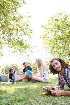 Classmates revising together on campus